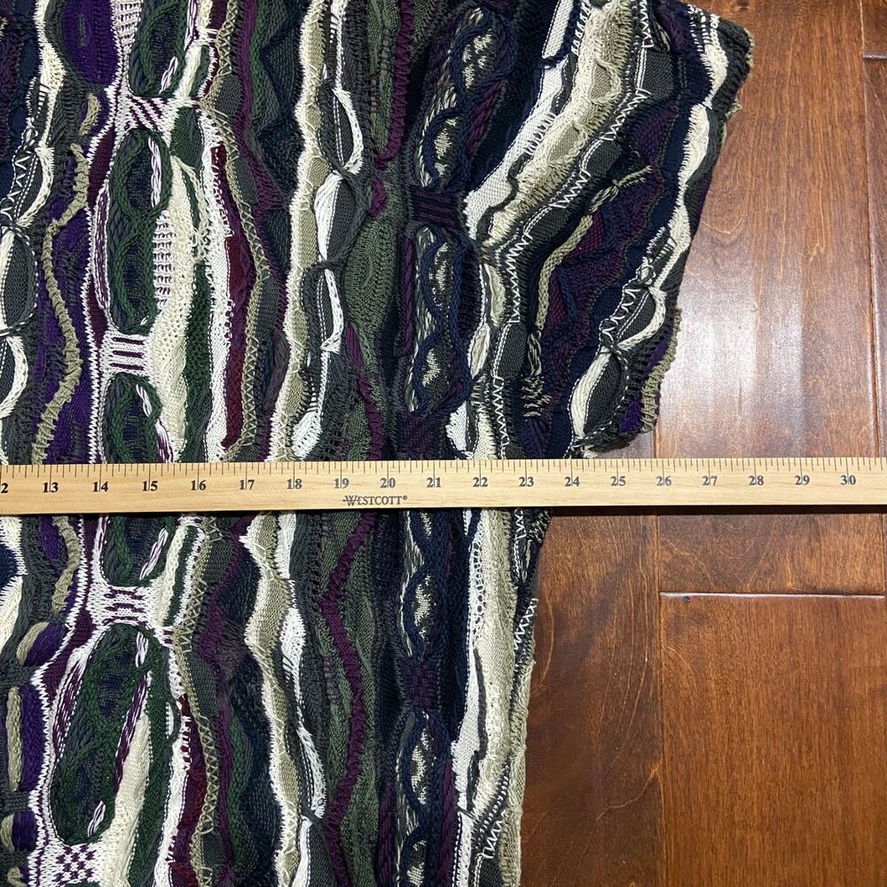 Coogi Australia Vintage 3D Chunky Knit Green Purple Cardigan Sweater Size M - Picture 7 of 9